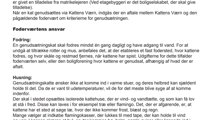 Retningslinjer til pasning af genudsatte katte fra Kattens Værn