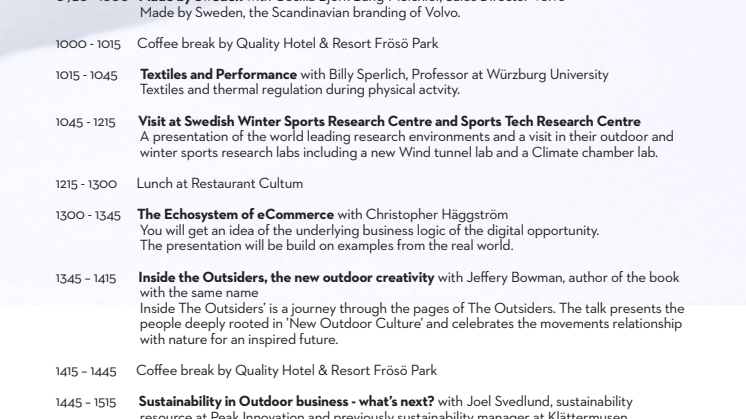 Program Scandinavian Outdoor Summit 16 april 2015