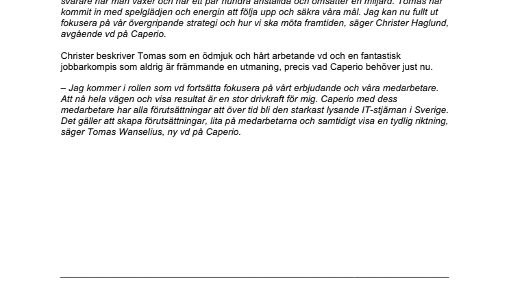 TOMAS WANSELIUS NY VD PÅ CAPERIO