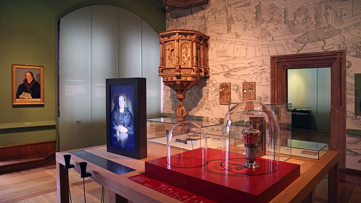 Teil des Ausstellungsraumes "Luther im Disput" im Stadtgeschichtlichen Museum Leipzig (Altes Rathaus am Markt) 
