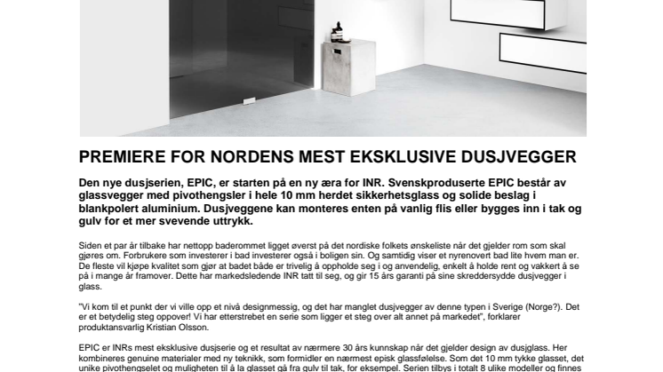 Premiere for Nordens mest eksklusive dusjvegger