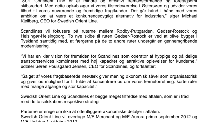 Scandlines bekræfter salg af fragtruter