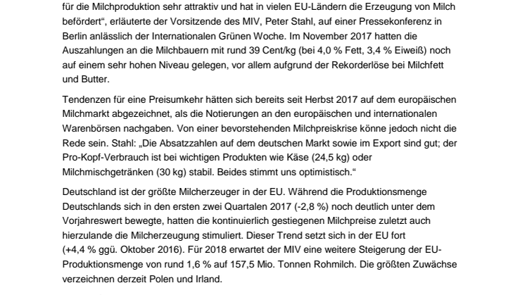 Milchmarkt 2018 – Milchangebot aktuell über der Nachfrage