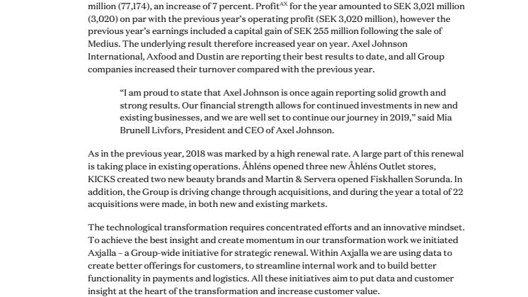 Axel Johnson's Year End Report for 2018