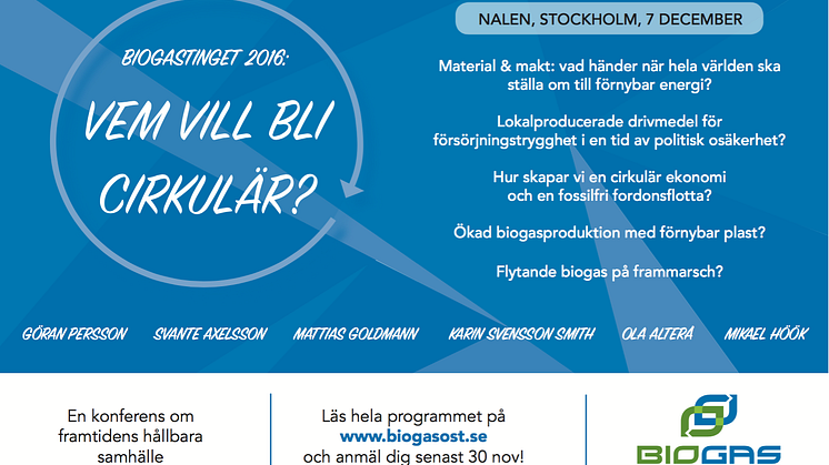 Vem vill bli cirkulär? En konferens om framtidens hållbara samhälle. Nalen, Stockholm, 7 december. 