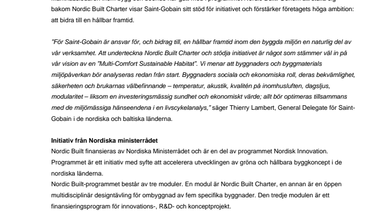 Saint-Gobain går med i Nordic Built