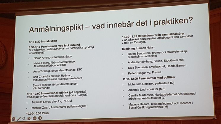 Programmet var digert vid riksdagsseminariet om anmälningsplikten 25 maj 2024.
