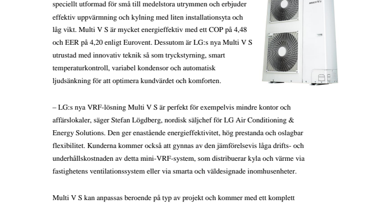 LG LANSERAR MULTI V S – EN NY GENERATION MINI-VRF