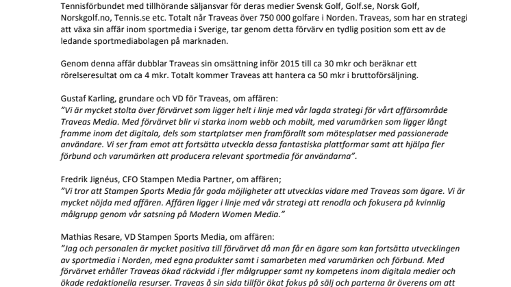 ​Traveas köper SvenskaFans.com av Stampen Media Group
