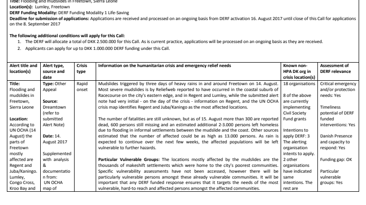 Alert Note: Flooding & Mudslides, Freetown, Sierra Leone (17-010-RO)