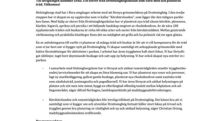 Den 8 juni inviger vi de förnyade grönområdena på Drottninghög