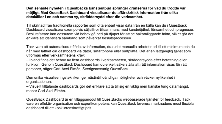 QuestBack lanserar marknadens mest flexibla dashboard