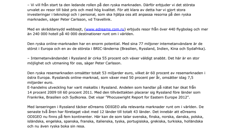 Travellink tar steget in i Ryssland