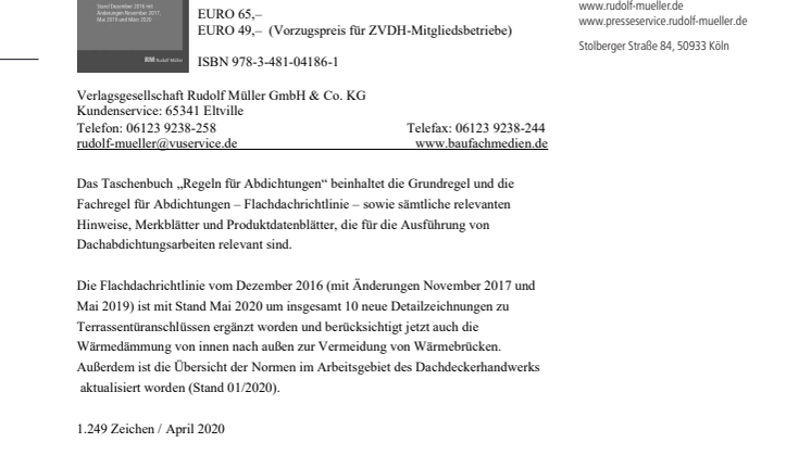 Deutsches Dachdeckerhandwerk – Regeln für Abdichtungen 
