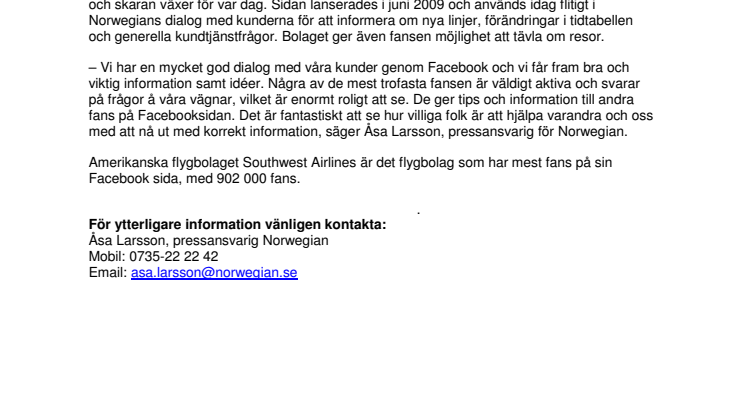 Norwegian största europeiska flygbolaget på Facebook