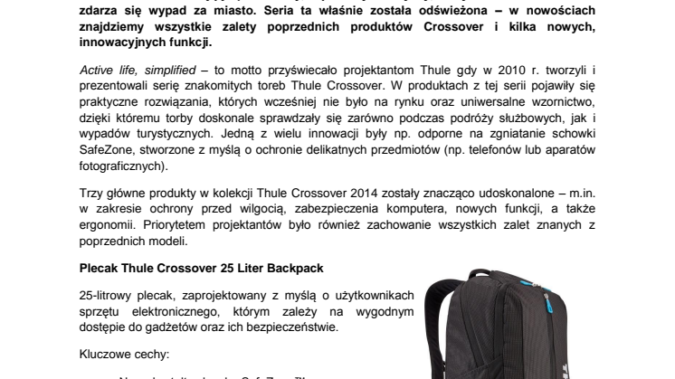 Thule – nowe plecaki z serii Crossover