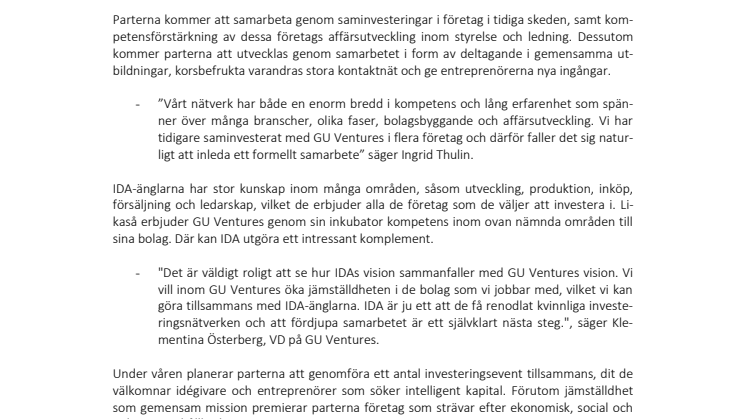 IDA-änglarna och GU Ventures ingår samarbete