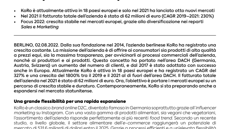 L’azienda e-commerce KoRo rafforza la sua presenza in Europa