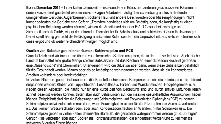 Gute Luft – gutes Arbeitsklima: B·A·D GmbH berät zum Thema Raumklima