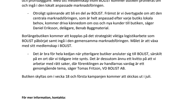 BOLIST TILL BORLÄNGE