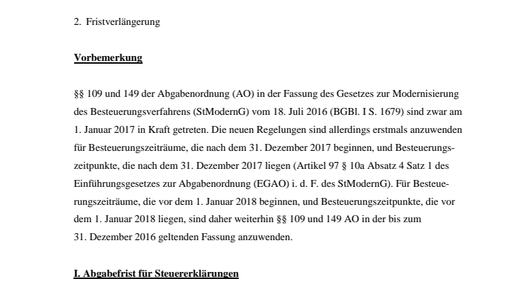 Fristen für die Steuererklärungen für das Jahr 2017