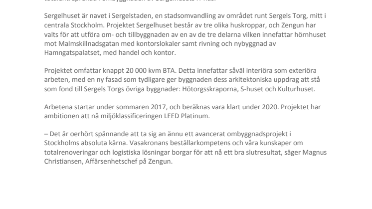 Nytt projekt i Sergelhuset åt Vasakronan