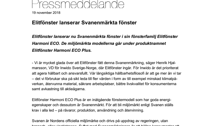 Elitfönster lanserar Svanenmärkta fönster