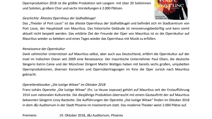 Mauritius: „Die lustige Witwe“ - Opernklassiker mit deutscher Unterstützung