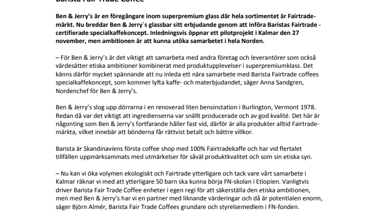 Ben & Jerry’s vässar sitt kafferbjudande genom samarbete med Barista Fair Trade Coffee