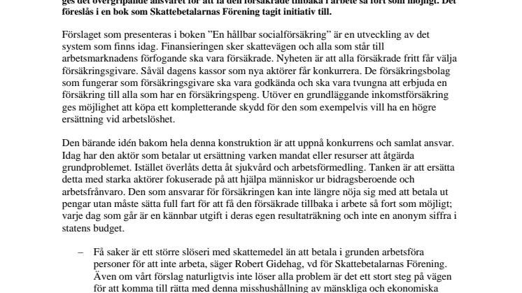 Skattebetalarnas Förening släpper debattbok: "En hållbar socialförsäkring"
