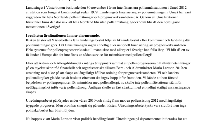 2012 – ett svart år för pollenallergiker?