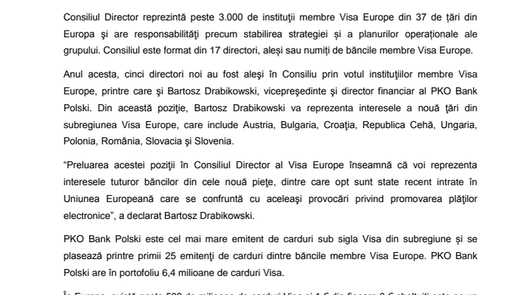 Un polonez ales în Consiliul Director al  Visa Europe va reprezenta şi interesele României