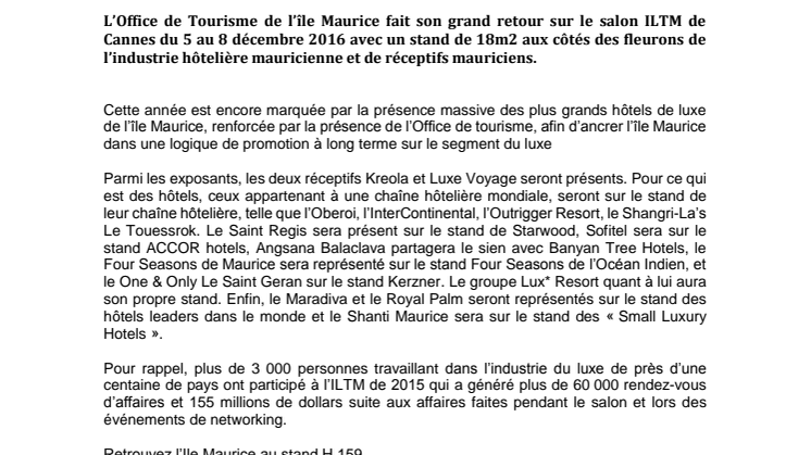 L’Office de Tourisme de l’île Maurice signe son grand retour à l’ILTM de Cannes !