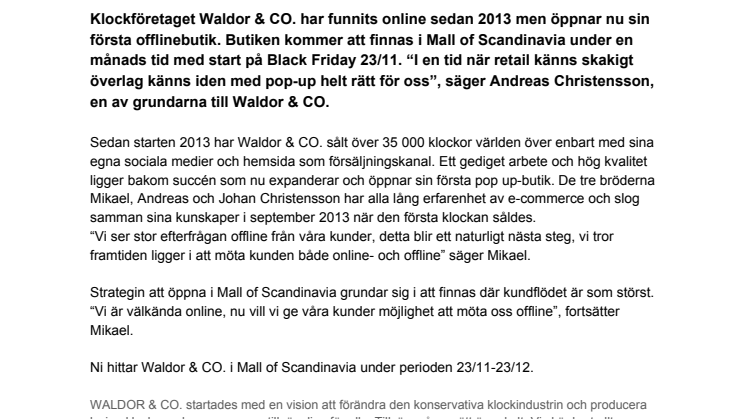 Waldor Watches satsar på pop up-koncept under Black Friday
