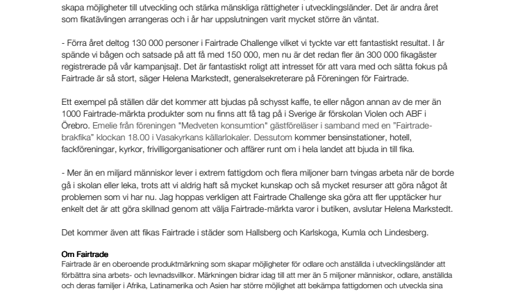Örebroare med i rekordstor fika för att sätta fokus på Fairtrade