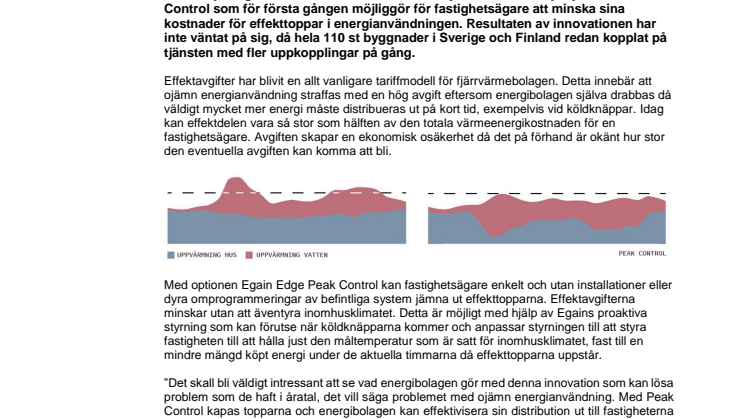 Stort intresse för minskade effekttoppar tack vare proaktiva effektstyrningstjänsten Egain Peak Control