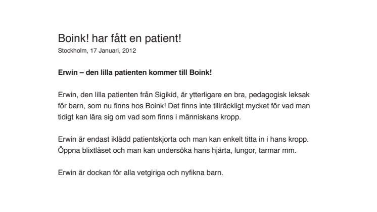 Boink! har fått en patient!