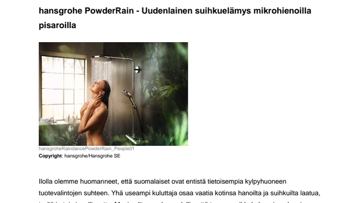 hansgrohe PowderRain - Uudenlainen suihkuelämys mikrohienoilla pisaroilla