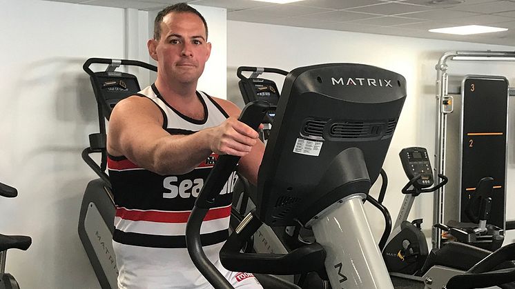 Chris Radford tries out the new equipment at Radcliffe Leisure Centre.
