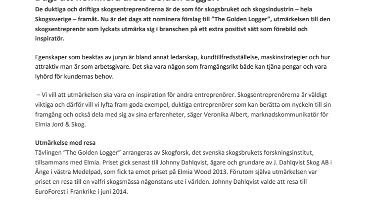 Dags att nominera årets Golden Logger!