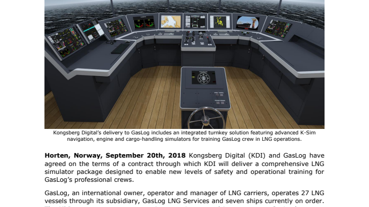 Kongsberg Digital on course to deliver an extensive simulator package to LNG fleet owner/operator GasLog 
