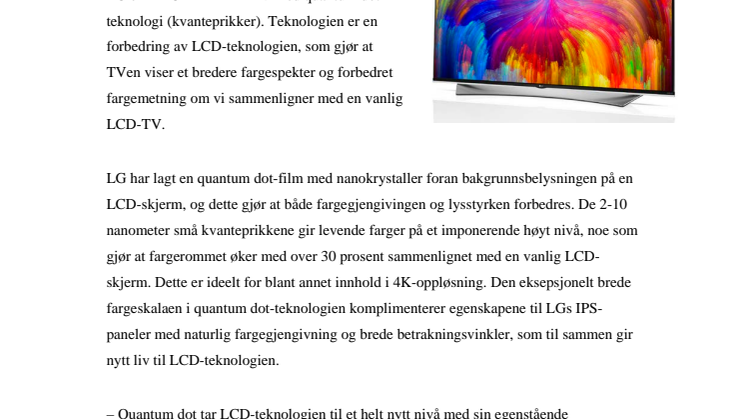 LG FORBEDRER LCD-TEKNOLOGIEN MED QUANTUM DOT-TV I 2015