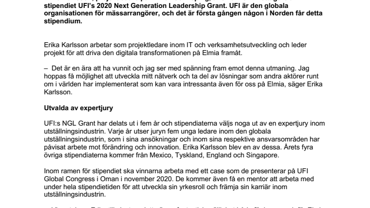 Internationellt ledarskapsstipendium till medarbetare på Elmia