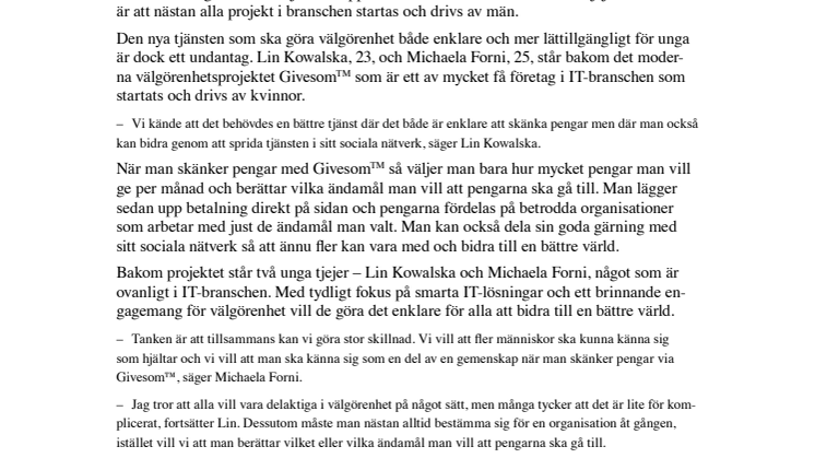 Två unga tjejer bakom ny IT-tjänst som ska göra välgörenhet mer lättillgängligt