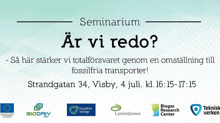Seminariet arrangeras av nätverket BioDriv Öst, regeringsinitiativet Fossilfritt Sverige, Lantmännen, Tekniska verken i Linköping och Biogas Research Center vid Linköpings universitet 