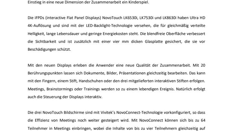 VIVITEK: INTERAKTIVE DISPLAYS BRINGEN NEUEN SCHWUNG FÜR COLLABORATION