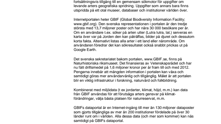 Miljonregn över internetportal för biologisk mångfald