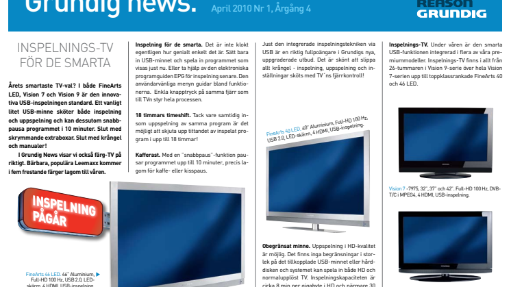 Smart inspelning och äkta färg-TV i Grundig News nr 1 2010