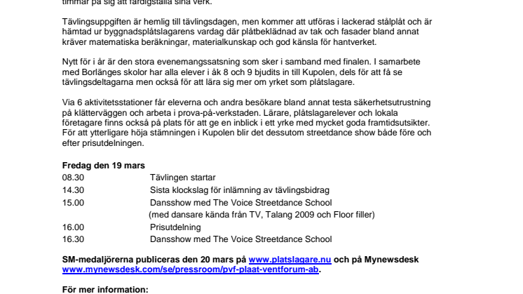 Storsatsning på SM-finalen för unga plåtslagare 2010!