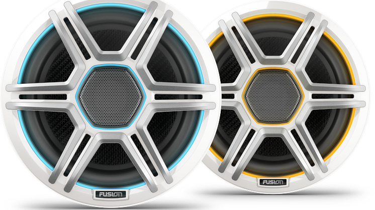 FusionApolloSpeakers_7.7inch_SportsWhite_Front_Blue_Orange_Group.png